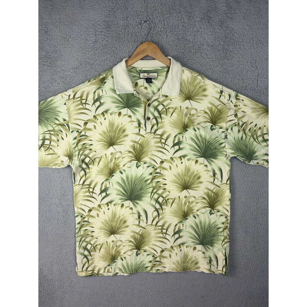 Tommy Bahama Polo Shirt Mens XL Green Palm Leaf Silk Cotton Tropical Hawaiian - Picture 1 of 7